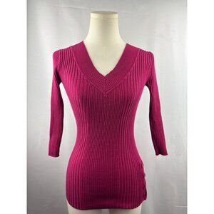 Ribbed Magenta V-Neck Sweater Size S Its Our Time Rayon & Polyester